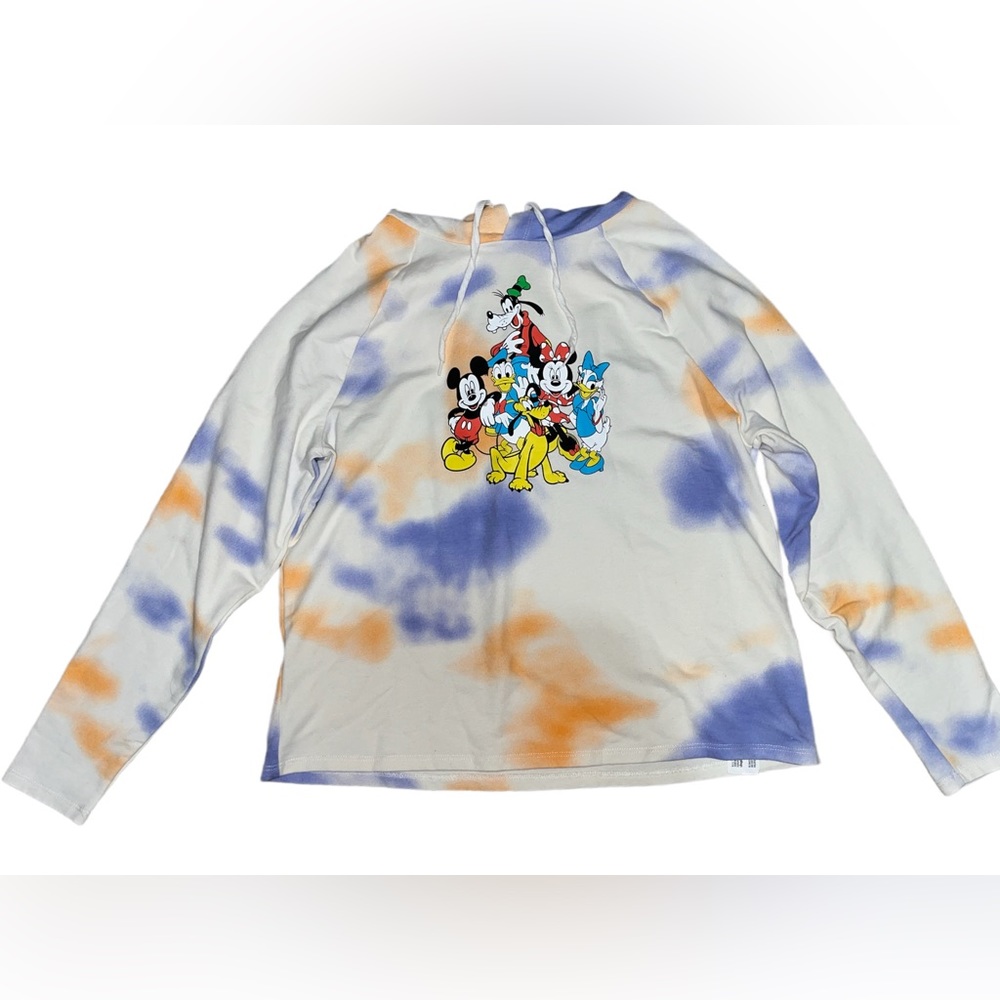 Disney Emporium Tie Dye Cropped Pull-On Hoodie Mickey & Friends Women's Size L